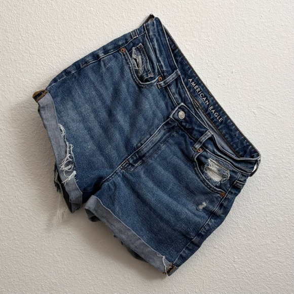 American Eagle Outfitters Pants - American Eagle AE Stretch Mom Short Distressed Denim Dark Blue Jean size 8